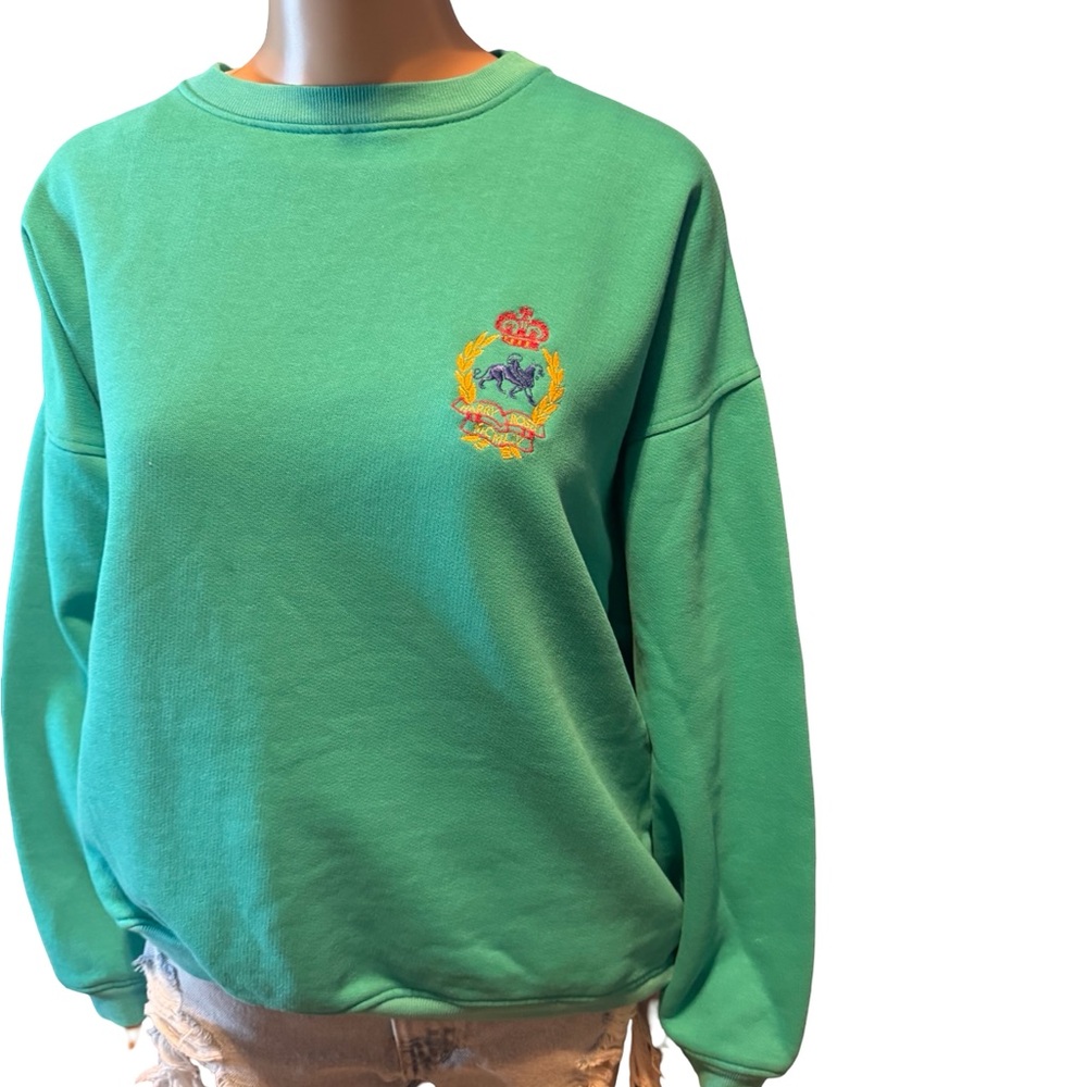 Embroidered Crest Crewneck Sweatshirt in Teal - Picture 5 of 10